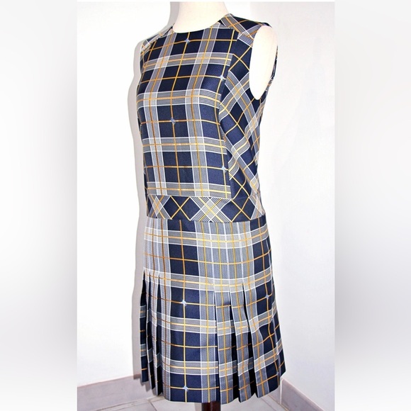 Burberry Alana Embroidered Equestrian Knight Logo Navy Plaid Mini Dress US 8 - Picture 12 of 16